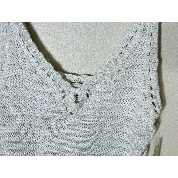 NWT Crochet Crop Top Knit 00 XXS Boho Chic Skater Sexy Ivory Festival Hippie - Picture 4 of 7